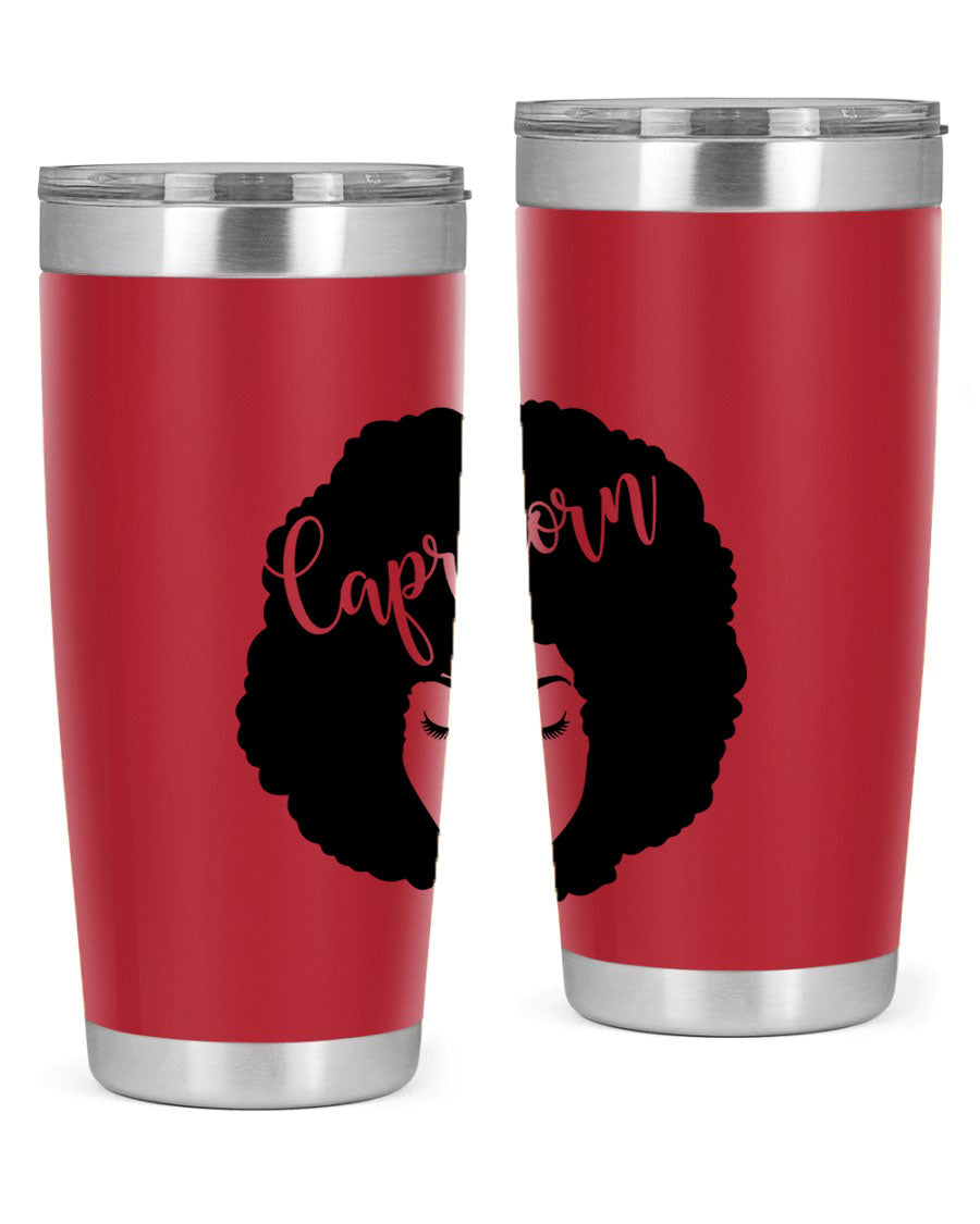 Capricorn52# 20oz Tumbler in stainless steel with a drink-thru lid, showcasing its sleek design and vibrant print.