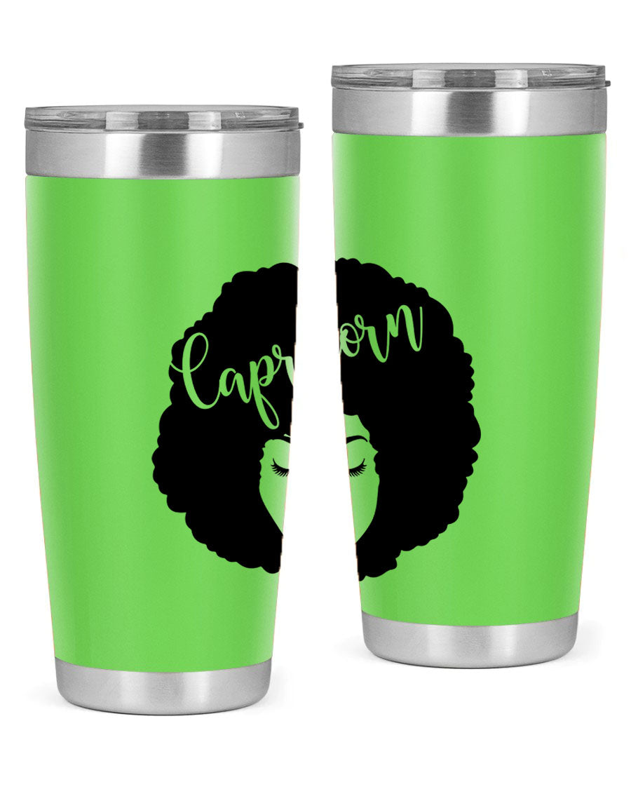 Capricorn52# 20oz Tumbler in stainless steel with a drink-thru lid, showcasing its sleek design and vibrant print.