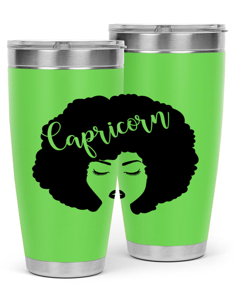 Capricorn52# 20oz Tumbler in stainless steel with a drink-thru lid, showcasing its sleek design and vibrant print.