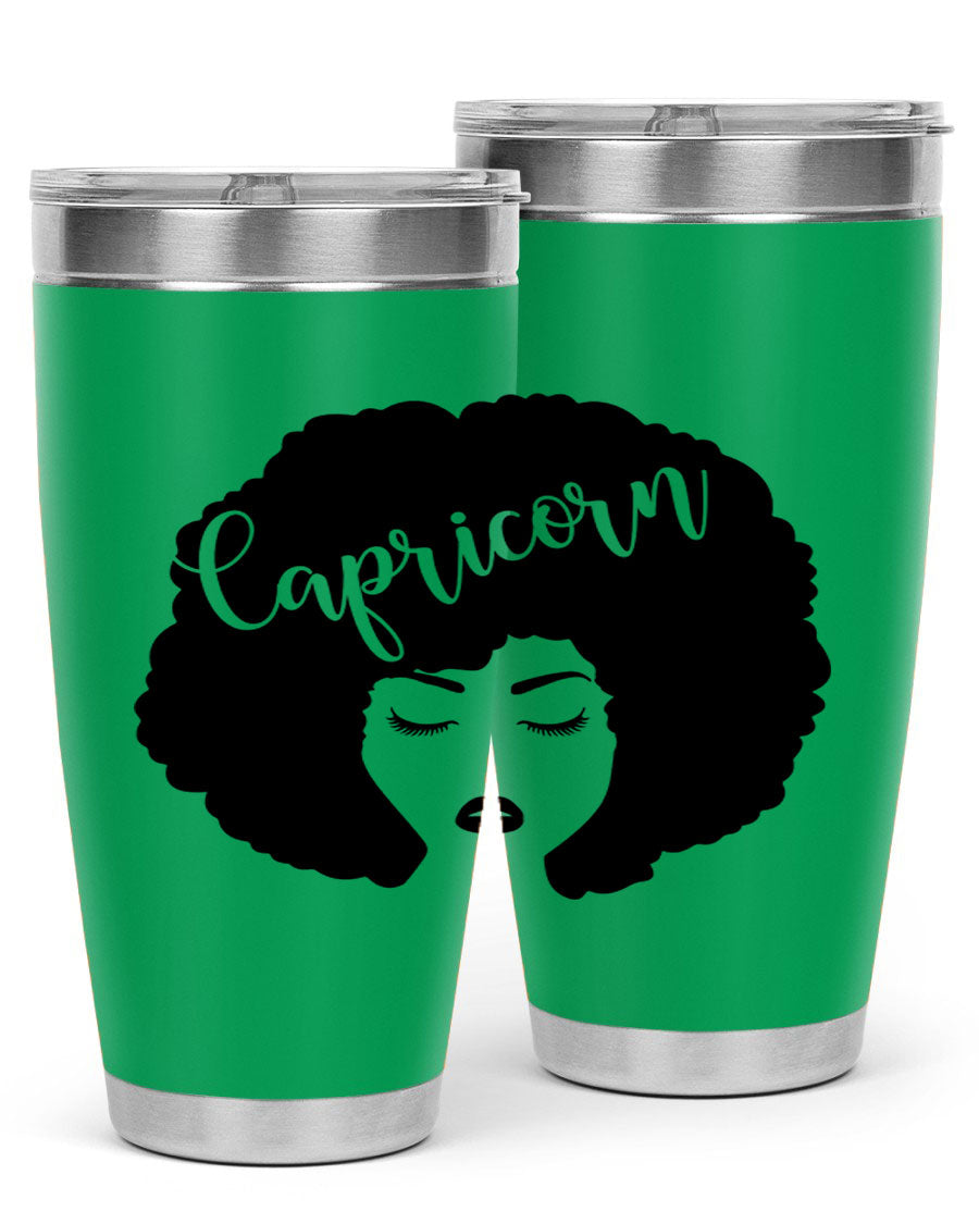 Capricorn52# 20oz Tumbler in stainless steel with a drink-thru lid, showcasing its sleek design and vibrant print.