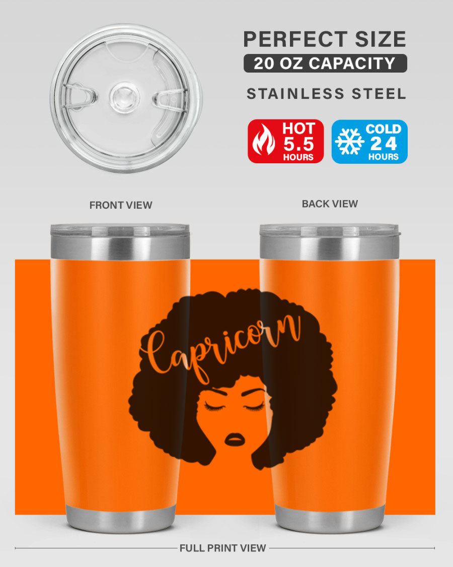 Capricorn52# 20oz Tumbler in stainless steel with a drink-thru lid, showcasing its sleek design and vibrant print.