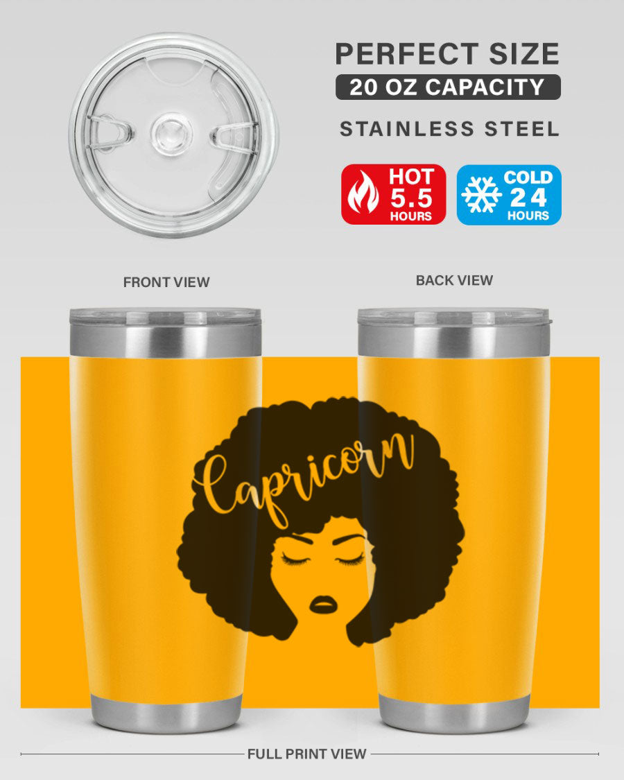 Capricorn52# 20oz Tumbler in stainless steel with a drink-thru lid, showcasing its sleek design and vibrant print.