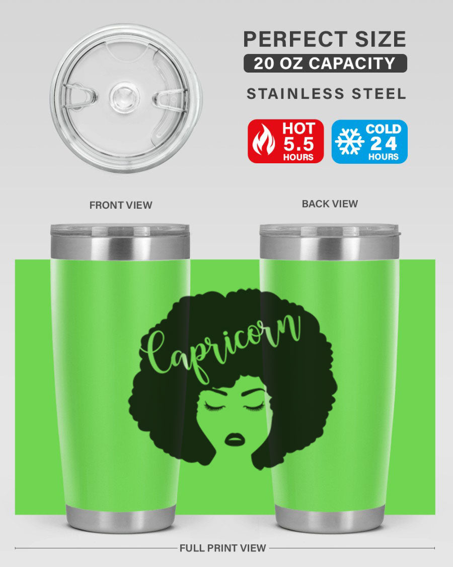 Capricorn52# 20oz Tumbler in stainless steel with a drink-thru lid, showcasing its sleek design and vibrant print.