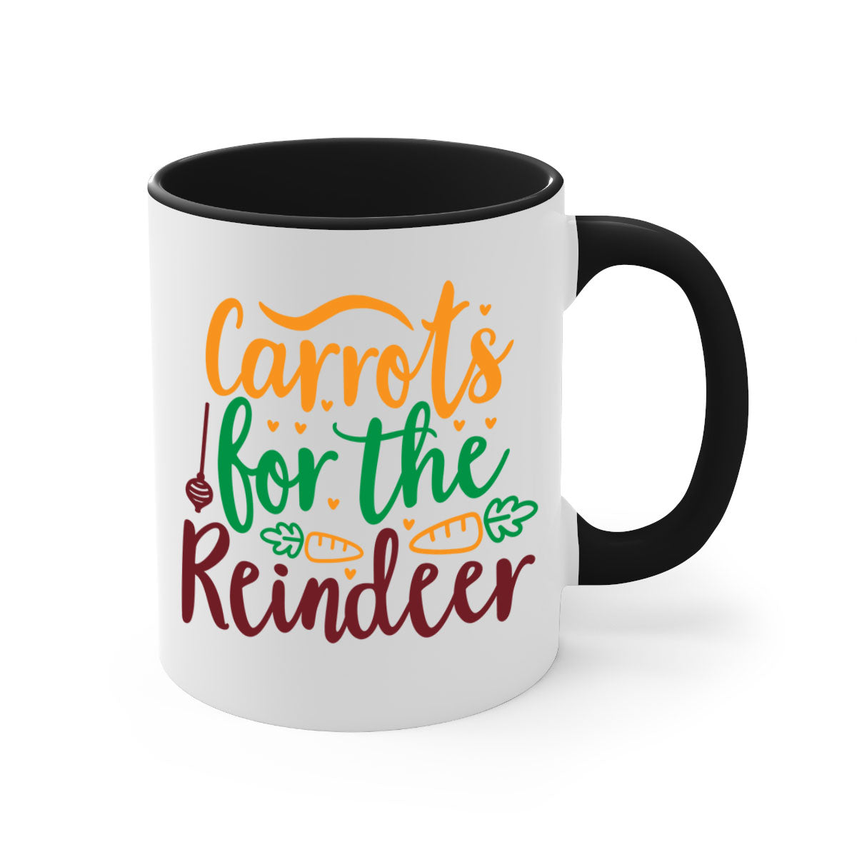 Carrots for the Reindeer Christmas Mug with a glossy finish, featuring a colored handle and interior, available in multiple colors.