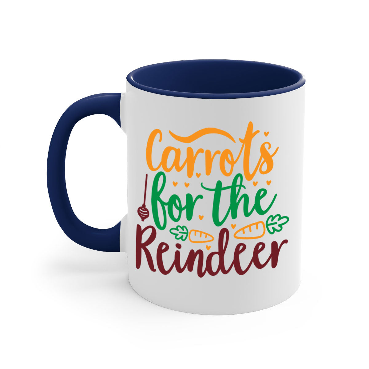 Carrots for the Reindeer Christmas Mug with a glossy finish, featuring a colored handle and interior, available in multiple colors.