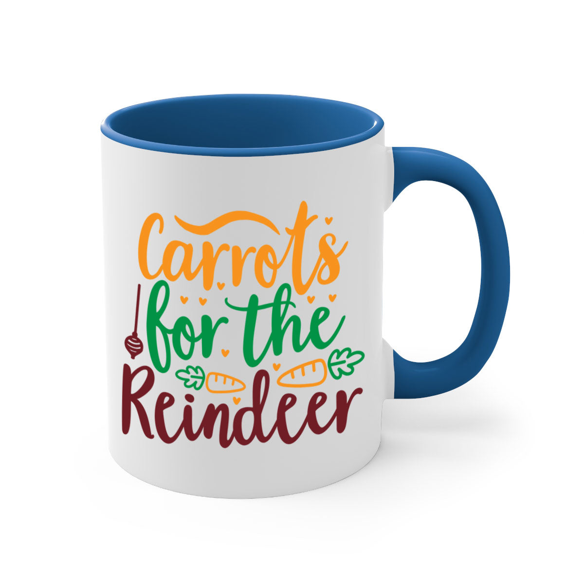 Carrots for the Reindeer Christmas Mug with a glossy finish, featuring a colored handle and interior, available in multiple colors.