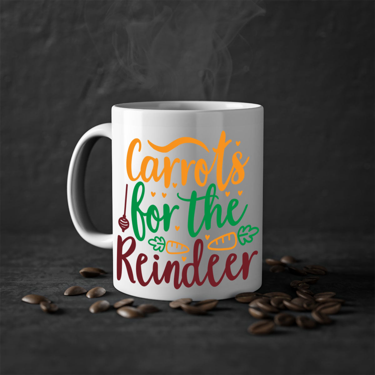 Carrots for the Reindeer Christmas Mug with a glossy finish, featuring a colored handle and interior, available in multiple colors.