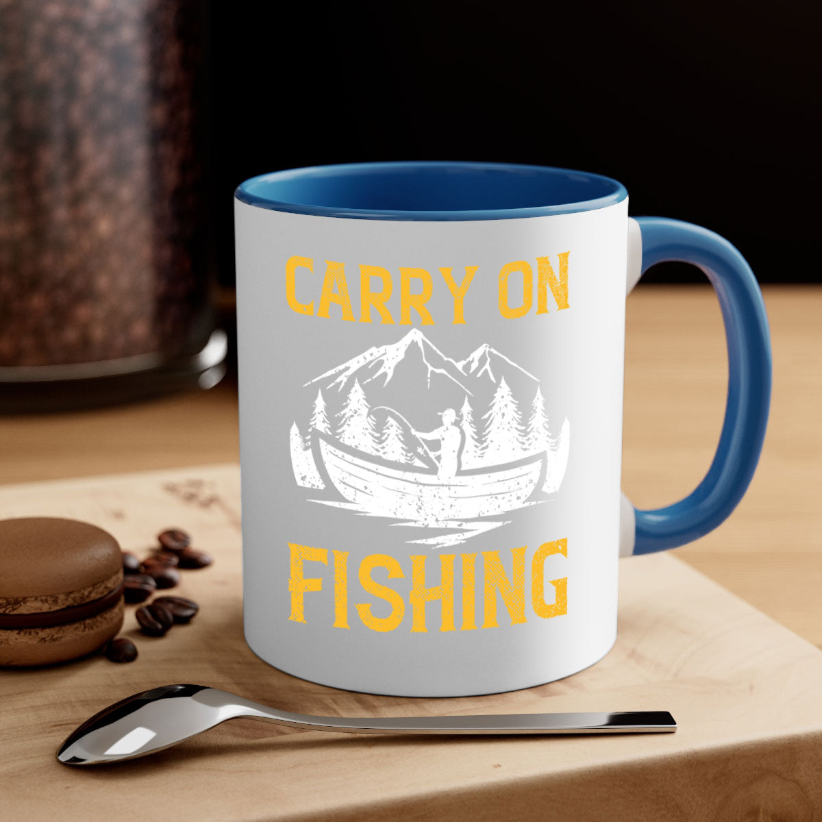 Carry On Fishing 245# Mug with colorful handle and glossy finish, perfect for coffee and tea lovers.