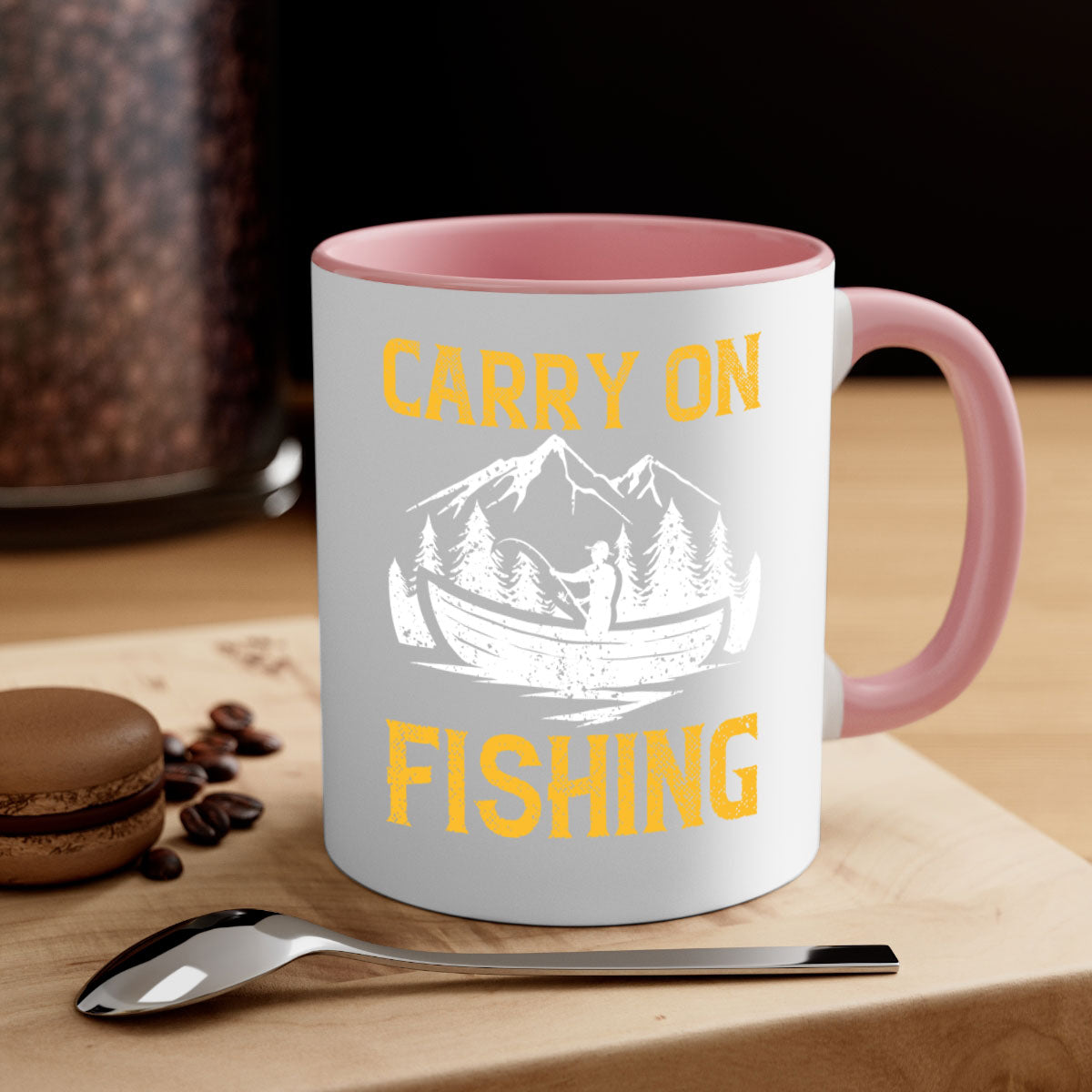 Carry On Fishing 245# Mug with colorful handle and glossy finish, perfect for coffee and tea lovers.