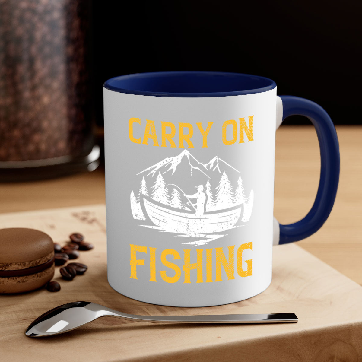 Carry On Fishing 245# Mug with colorful handle and glossy finish, perfect for coffee and tea lovers.