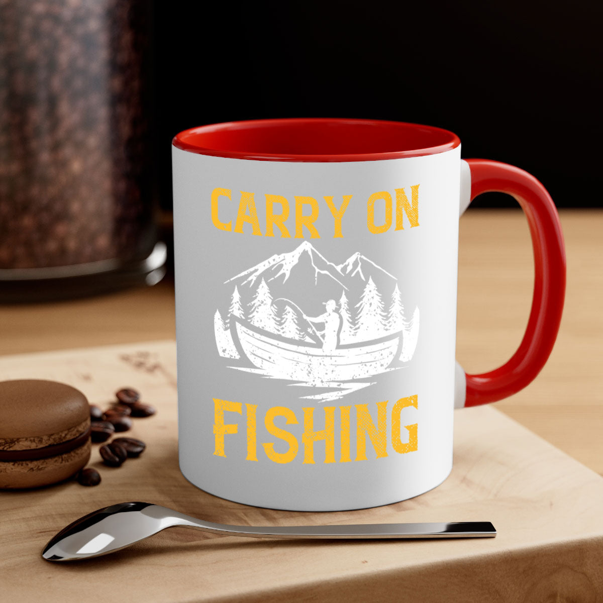 Carry On Fishing 245# Mug with colorful handle and glossy finish, perfect for coffee and tea lovers.