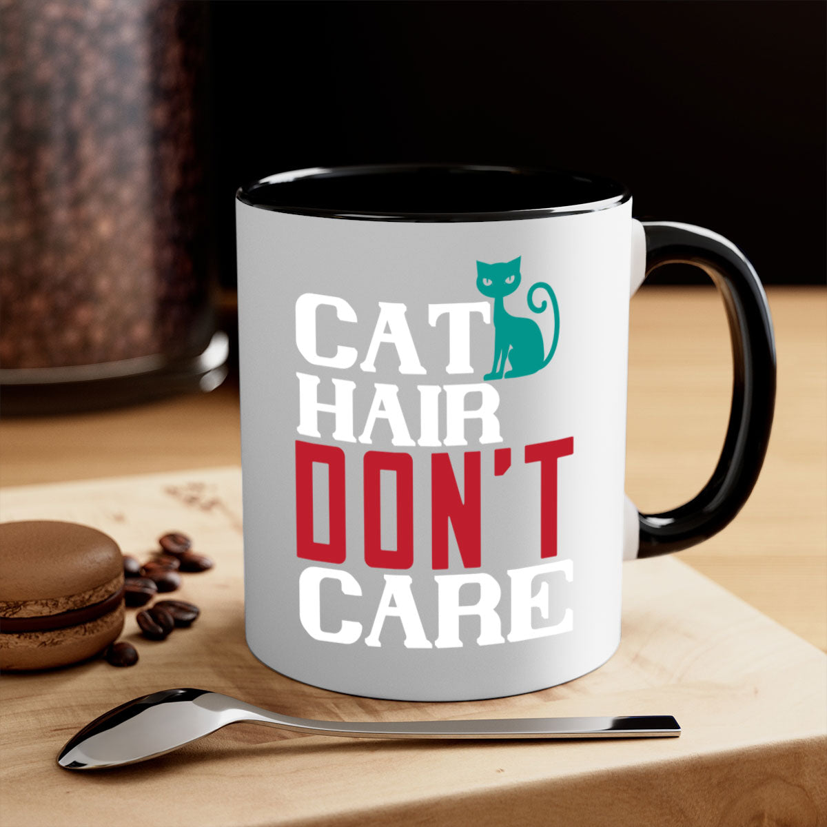 Cat Hair Don't Care Style 29# Mug with colorful handle and glossy finish, perfect for cat lovers.
