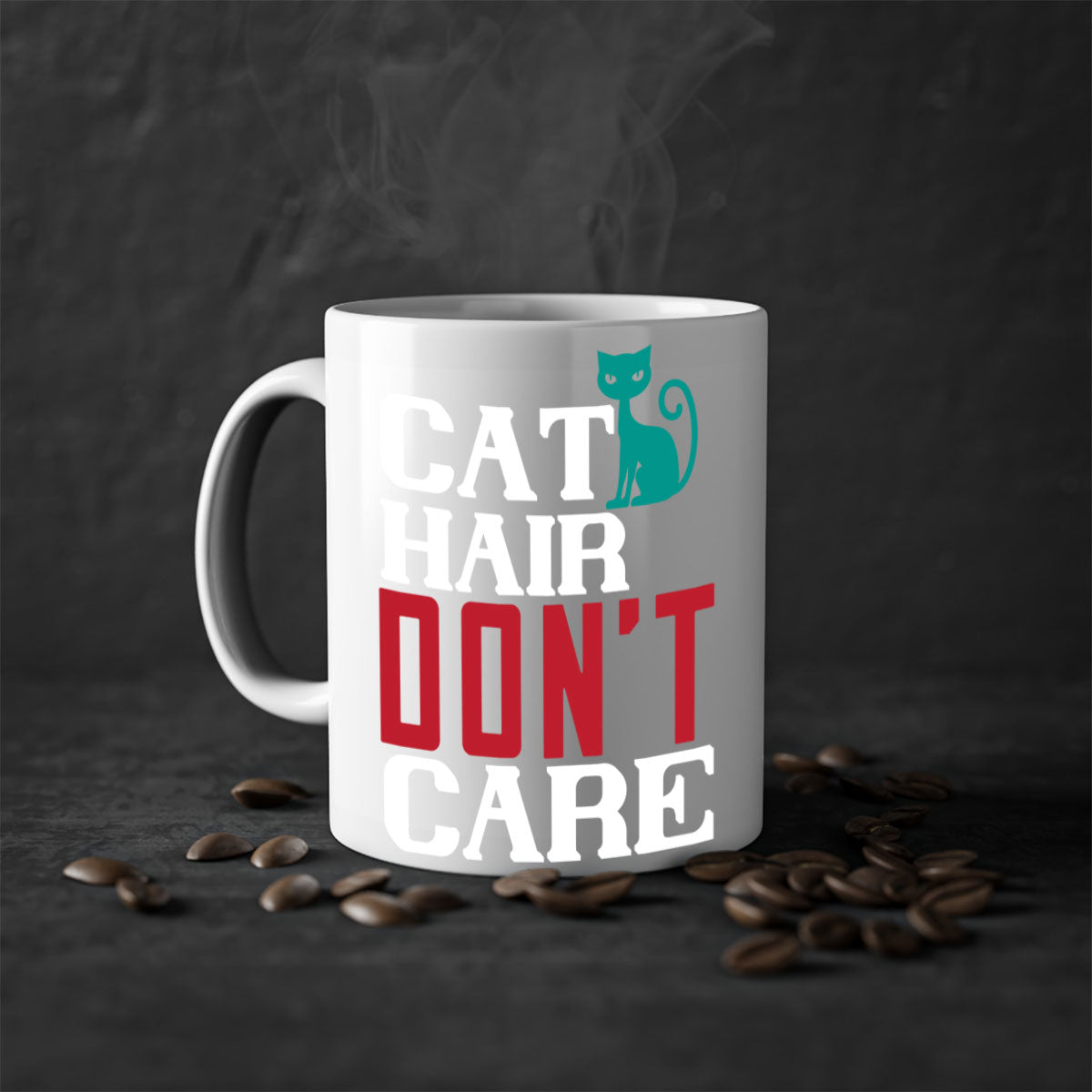 Cat Hair Don't Care Style 29# Mug with colorful handle and glossy finish, perfect for cat lovers.