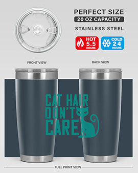 Cat Hair Don't Care tumbler in stainless steel with a fun design, perfect for hot and cold beverages.