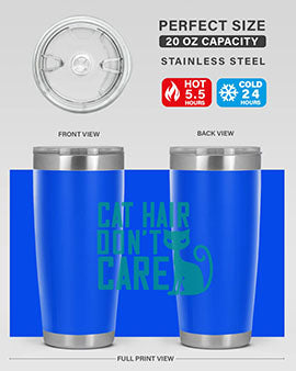 Cat Hair Don't Care tumbler in stainless steel with a fun design, perfect for hot and cold beverages.