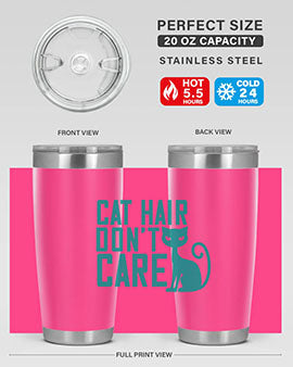 Cat Hair Don't Care tumbler in stainless steel with a fun design, perfect for hot and cold beverages.