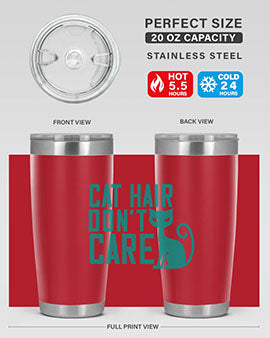 Cat Hair Don't Care tumbler in stainless steel with a fun design, perfect for hot and cold beverages.