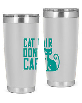 Cat Hair Don't Care tumbler in stainless steel with a fun design, perfect for hot and cold beverages.