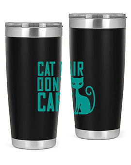 Cat Hair Don't Care tumbler in stainless steel with a fun design, perfect for hot and cold beverages.