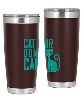 Cat Hair Don't Care tumbler in stainless steel with a fun design, perfect for hot and cold beverages.