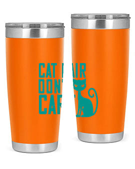 Cat Hair Don't Care tumbler in stainless steel with a fun design, perfect for hot and cold beverages.