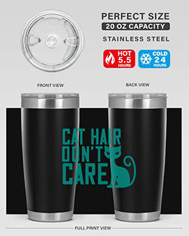 Cat Hair Don't Care tumbler in stainless steel with a fun design, perfect for hot and cold beverages.