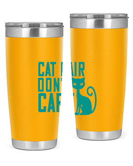 Cat Hair Don't Care tumbler in stainless steel with a fun design, perfect for hot and cold beverages.
