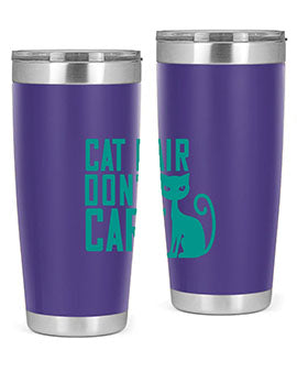 Cat Hair Don't Care tumbler in stainless steel with a fun design, perfect for hot and cold beverages.
