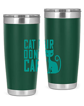 Cat Hair Don't Care tumbler in stainless steel with a fun design, perfect for hot and cold beverages.