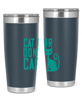 Cat Hair Don't Care tumbler in stainless steel with a fun design, perfect for hot and cold beverages.