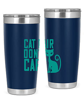 Cat Hair Don't Care tumbler in stainless steel with a fun design, perfect for hot and cold beverages.