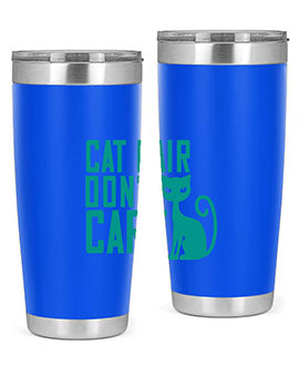 Cat Hair Don't Care tumbler in stainless steel with a fun design, perfect for hot and cold beverages.