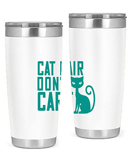 Cat Hair Don't Care tumbler in stainless steel with a fun design, perfect for hot and cold beverages.