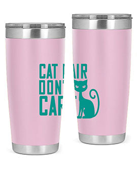 Cat Hair Don't Care tumbler in stainless steel with a fun design, perfect for hot and cold beverages.