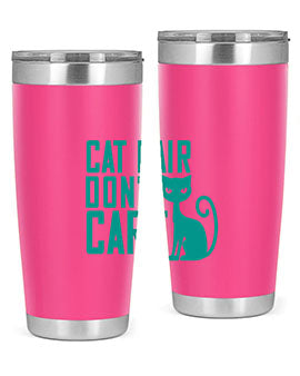 Cat Hair Don't Care tumbler in stainless steel with a fun design, perfect for hot and cold beverages.