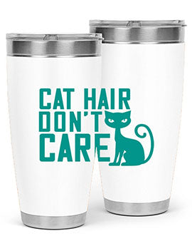 Cat Hair Don't Care tumbler in stainless steel with a fun design, perfect for hot and cold beverages.