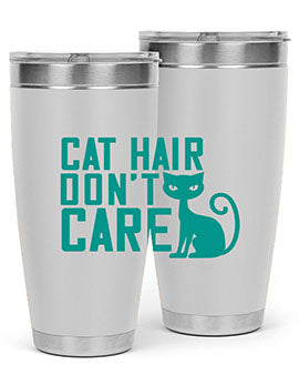 Cat Hair Don't Care tumbler in stainless steel with a fun design, perfect for hot and cold beverages.