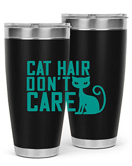 Cat Hair Don't Care tumbler in stainless steel with a fun design, perfect for hot and cold beverages.