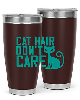 Cat Hair Don't Care tumbler in stainless steel with a fun design, perfect for hot and cold beverages.