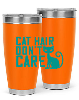 Cat Hair Don't Care tumbler in stainless steel with a fun design, perfect for hot and cold beverages.
