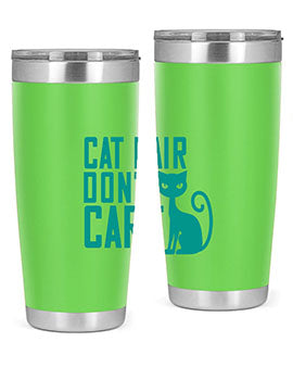 Cat Hair Don't Care tumbler in stainless steel with a fun design, perfect for hot and cold beverages.
