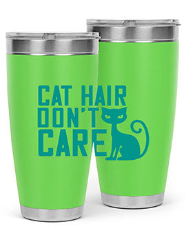 Cat Hair Don't Care tumbler in stainless steel with a fun design, perfect for hot and cold beverages.