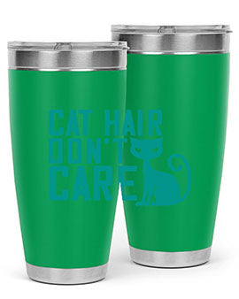 Cat Hair Don't Care tumbler in stainless steel with a fun design, perfect for hot and cold beverages.