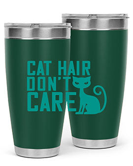 Cat Hair Don't Care tumbler in stainless steel with a fun design, perfect for hot and cold beverages.