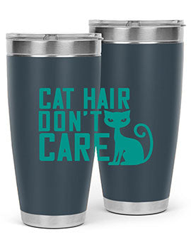 Cat Hair Don't Care tumbler in stainless steel with a fun design, perfect for hot and cold beverages.