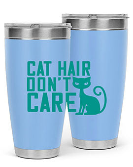 Cat Hair Don't Care tumbler in stainless steel with a fun design, perfect for hot and cold beverages.