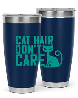 Cat Hair Don't Care tumbler in stainless steel with a fun design, perfect for hot and cold beverages.