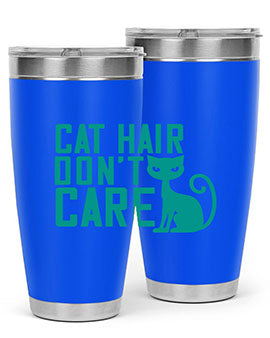 Cat Hair Don't Care tumbler in stainless steel with a fun design, perfect for hot and cold beverages.