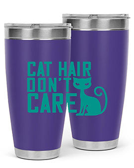 Cat Hair Don't Care tumbler in stainless steel with a fun design, perfect for hot and cold beverages.