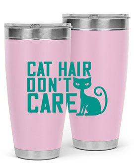 Cat Hair Don't Care tumbler in stainless steel with a fun design, perfect for hot and cold beverages.